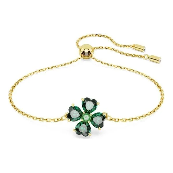 Open frame bracelets-Idyllia Green Gold-tone Plated Clover Bracelet 5666585