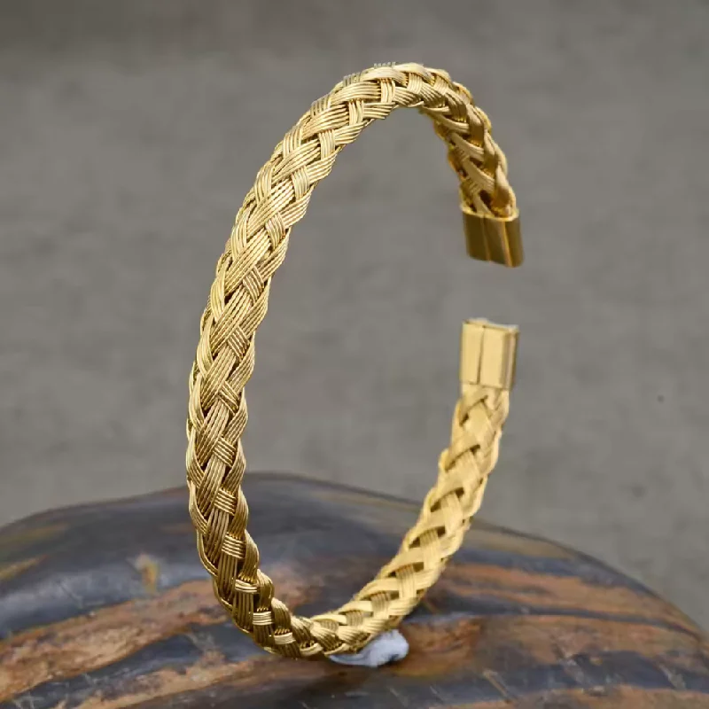 Fine dot bangles-Golden Weave Open Cuff Bracelet For Men