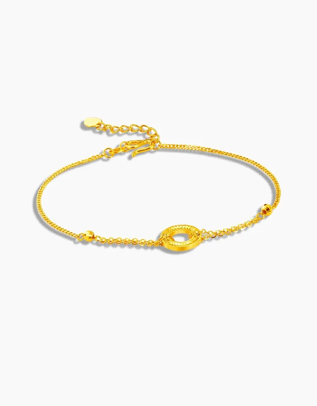 Pinch clasp bracelets-LVC 9IN Halo 999 Gold Bracelet