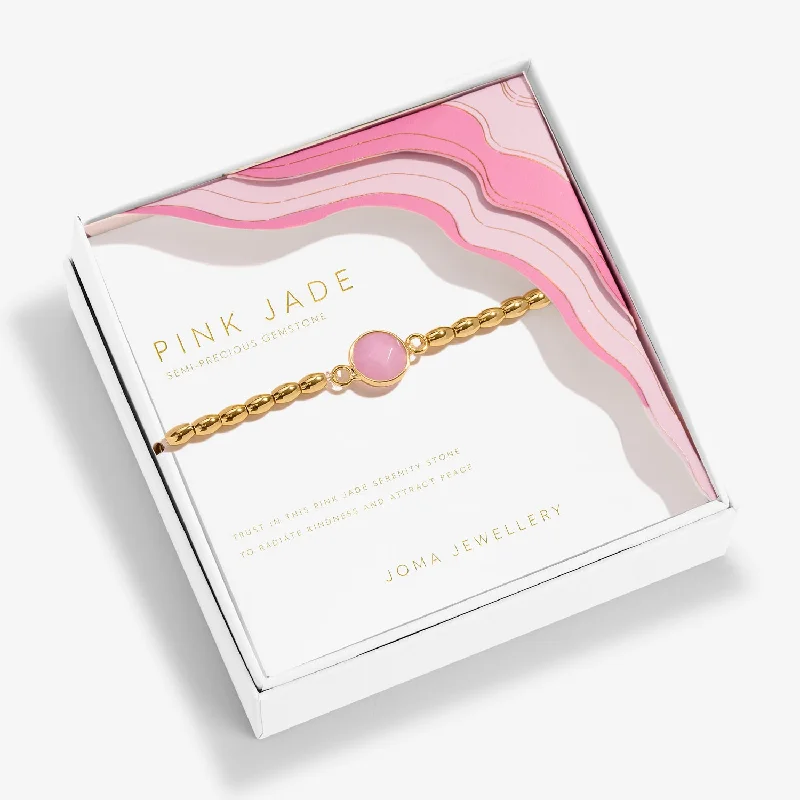 Rosebud motif bangles-Serenity Stones Pink Jade Gold Plated Bracelet 8441