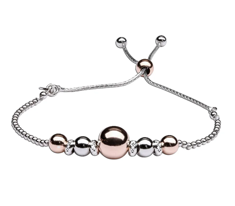 Dove motif bangles-Luxury Bolo Bracelet Sterling Silver with Rose-Gold, Adjustable Slide Closure