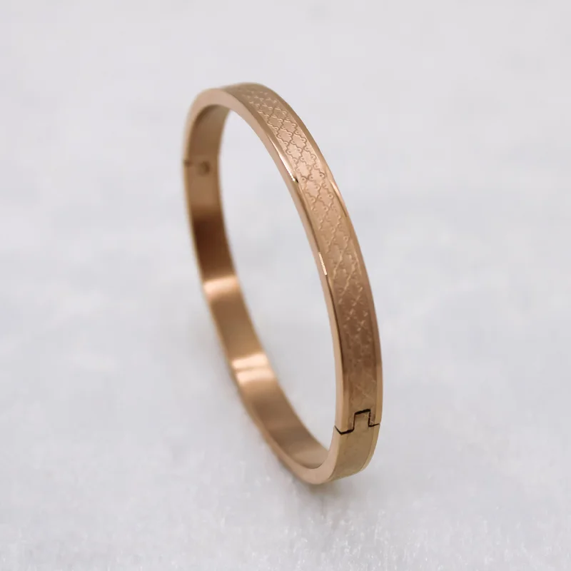 Hand-cast bangles-Cross Line Pattern Rose Gold Bracelet For Women