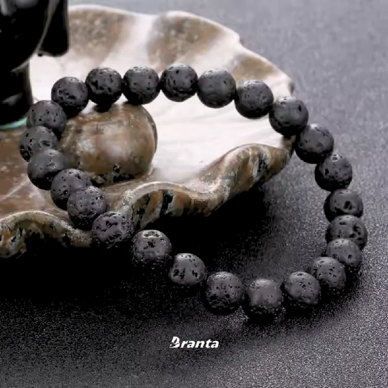 Rustic flair bracelets-Black Lava Rock Stone Bracelet For Men