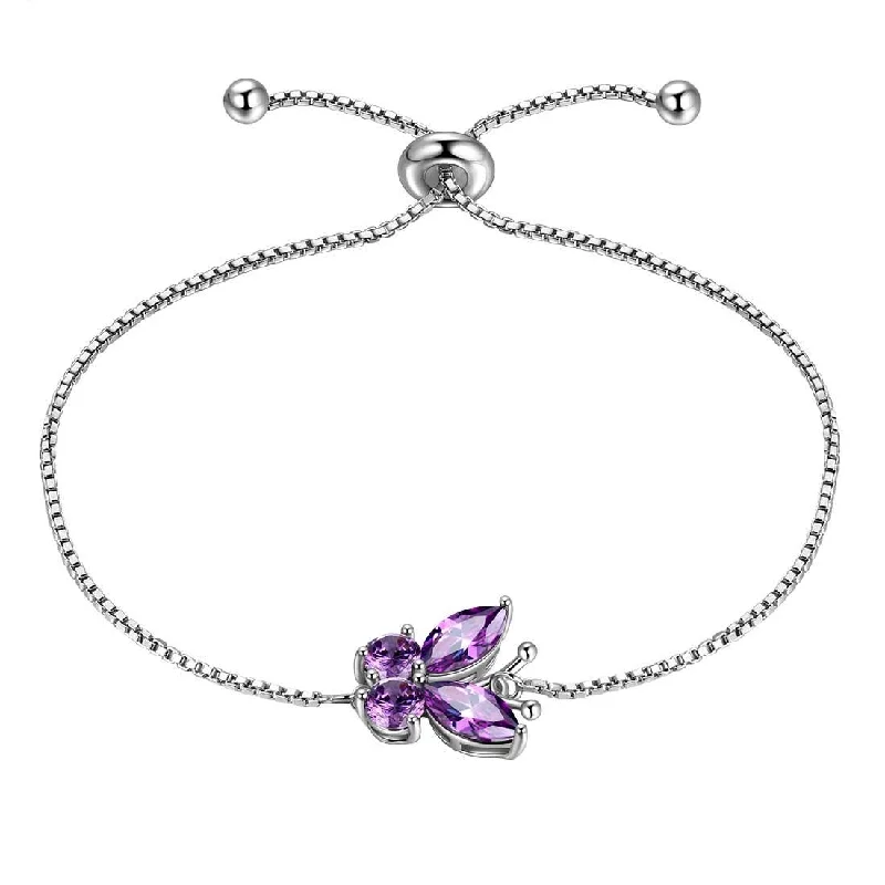 Clustered gem bracelets-Women Butterfly Bracelet Birthstone Jewelry Gift Girls 925 Sterling Silver