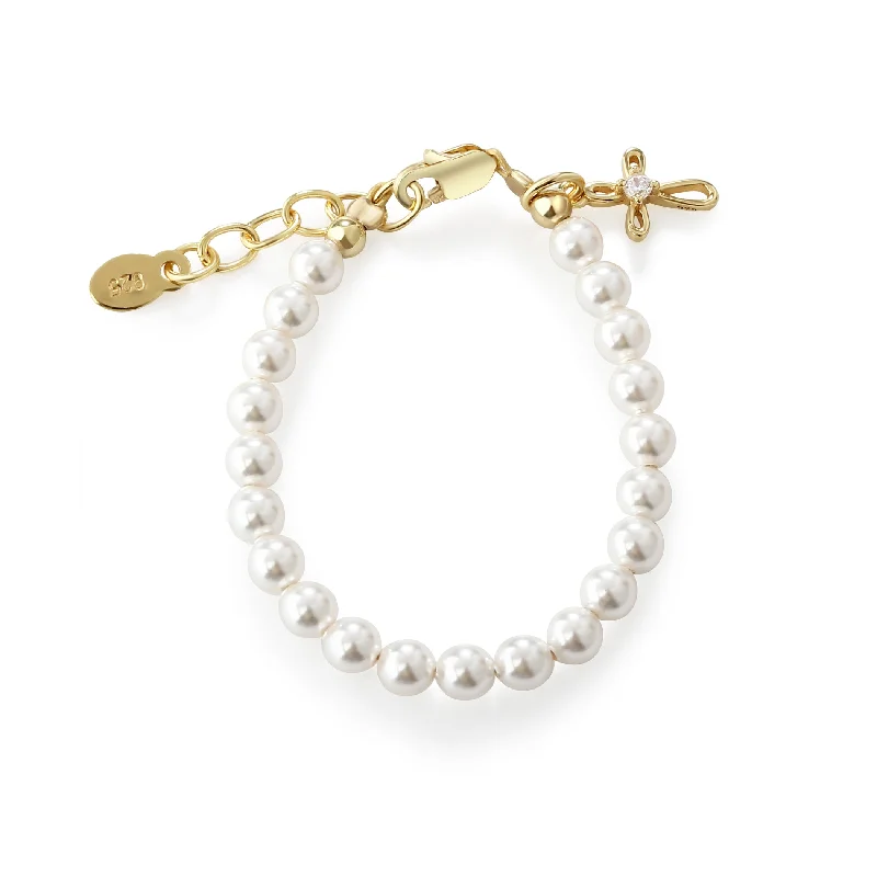 Flow pattern bracelets-Children's 14K Gold-Plated Cross Baby Bracelet with Pearls