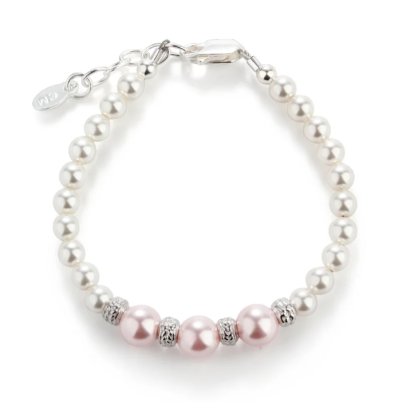 Flow shape bracelets-Sterling Silver Bracelet with White and Pink Simulated Pearls