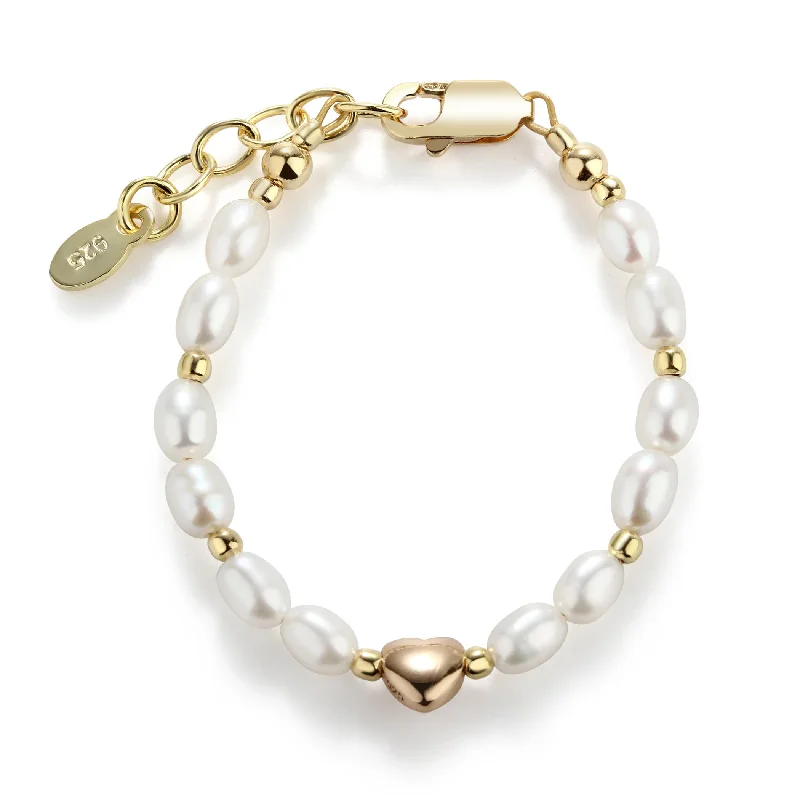 Cast word bracelets-14K Gold-Plated Pearl Heart Bracelet for Babies or Kids