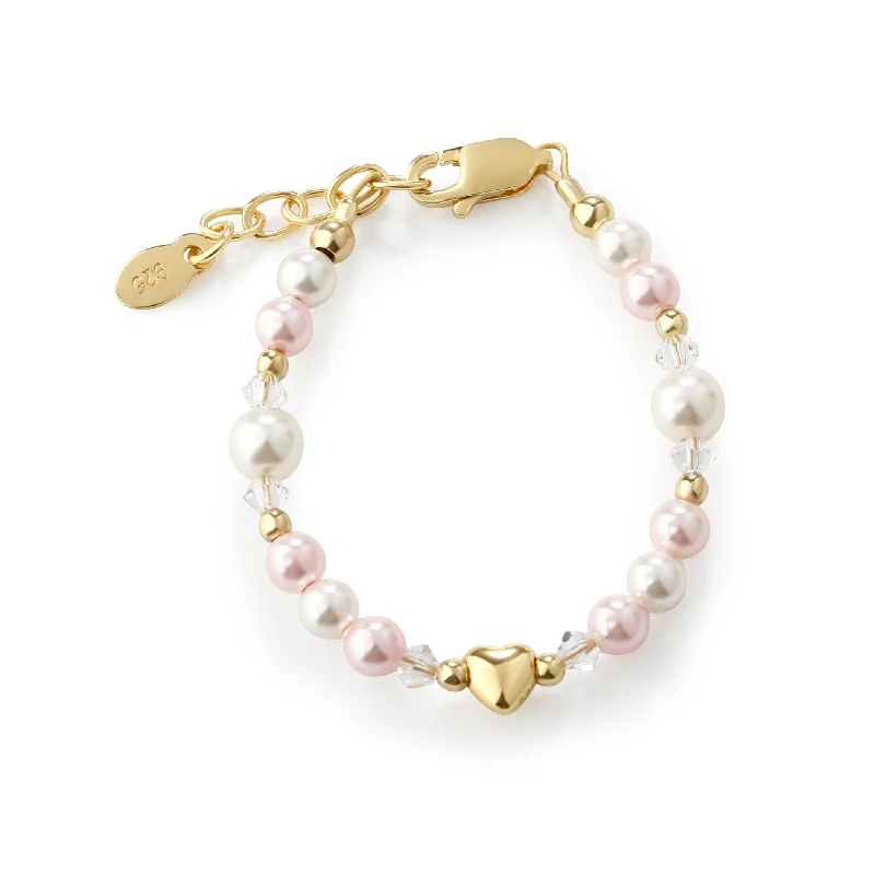 Citrine bead bracelets-14K Gold-Plated Pink and White Pearl Heart Bracelet for Babies and Kids