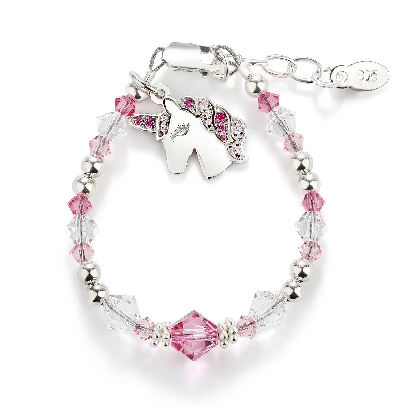 Rustic flair bracelets-SALE! Unicorn (Pink) - Sterling Silver Unicorn Bracelet for Little Girls