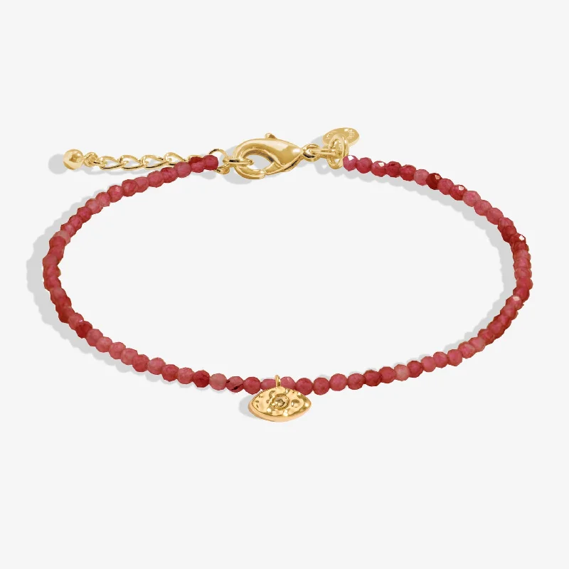 Gem pile bracelets-Mini Charms Garnet Eye Gold Plated Bracelet 8599