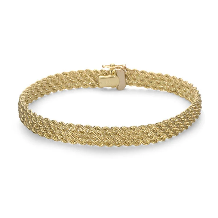 Bold geometric bangles-14K Yellow Gold Multi Strand Rope Link Bracelet