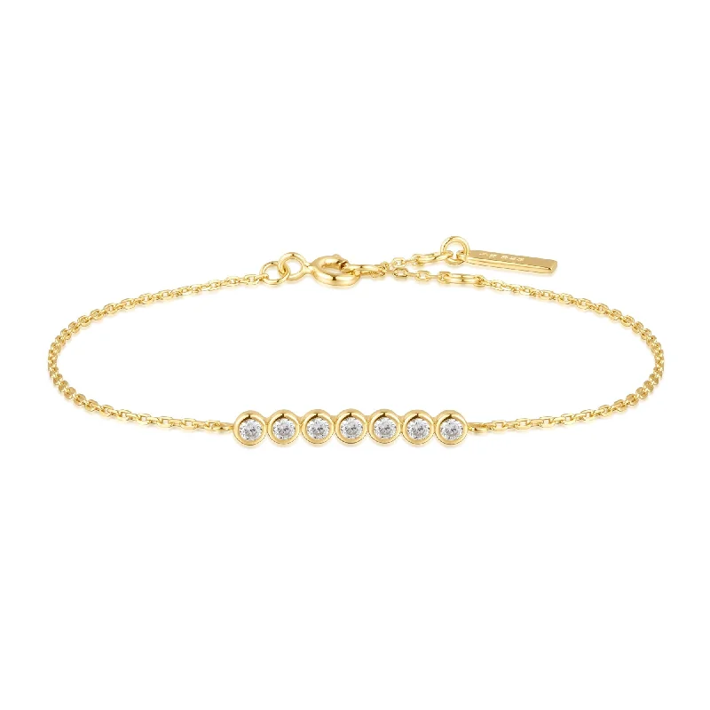 Stacked chain bracelets-Ania Haie Gold Bezel Set Bracelet B058-02G