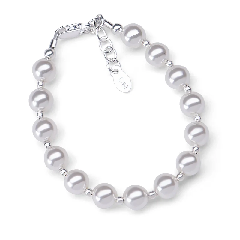 Multi-bead bangles-Sterling Silver Bracelet with Large Simulated Pearls for Little Girls