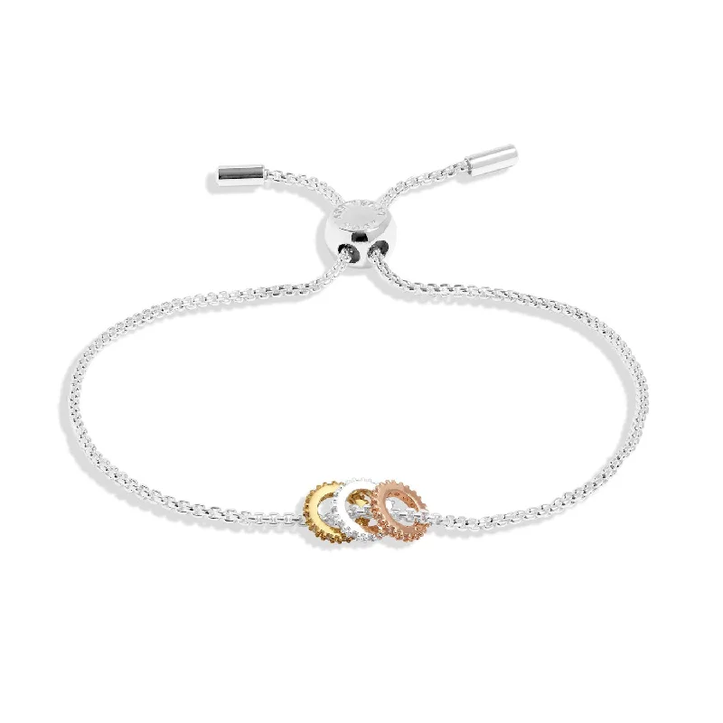 Oak grain bangles-Mini Charms Three Tone Pave Silver Gold Rose Gold Plated Bracelet 7643